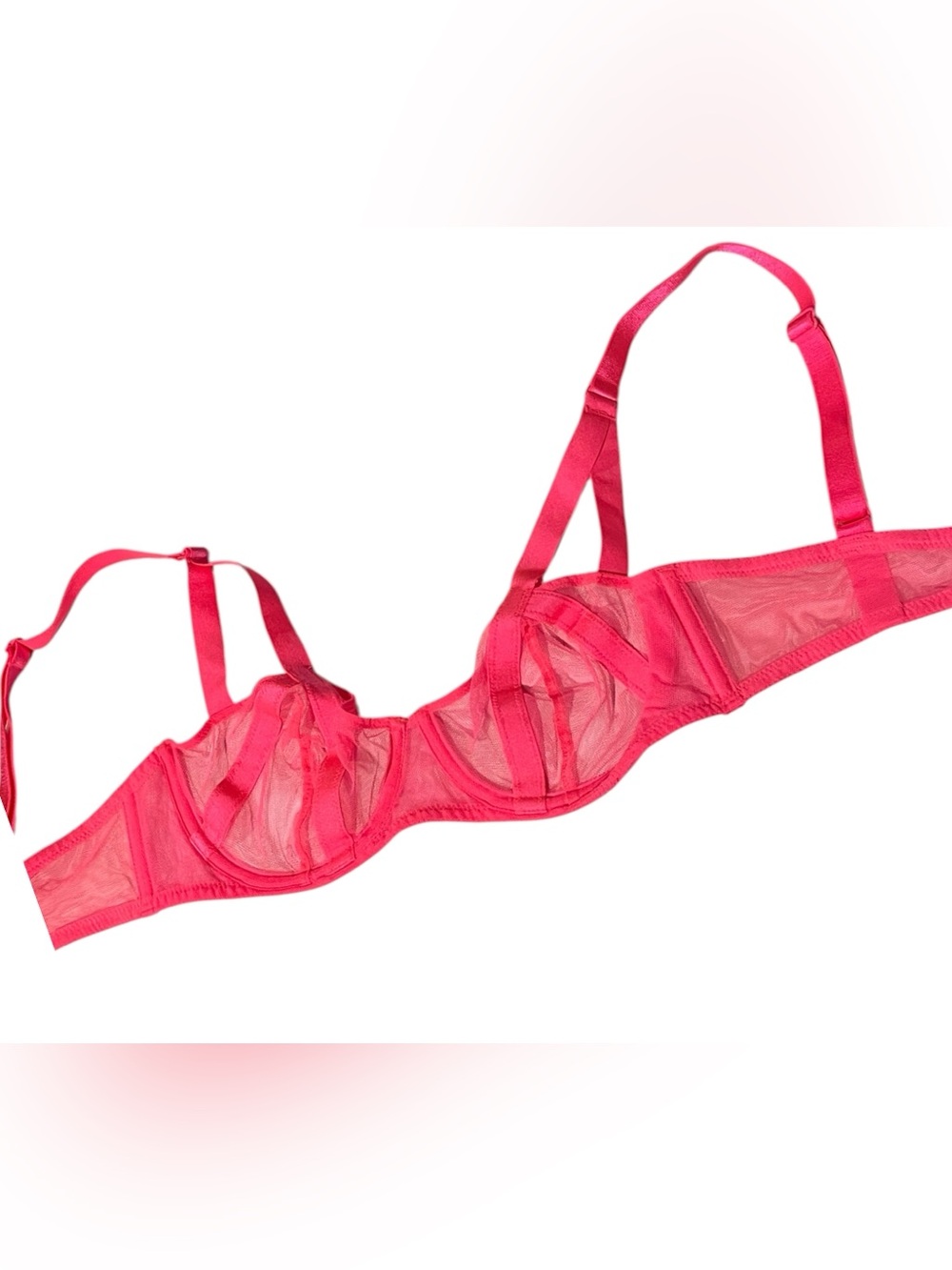 32C Hot Pink Victoria's Secret Bra Unlined Very Sexy Balconet Lacy Banded Wire